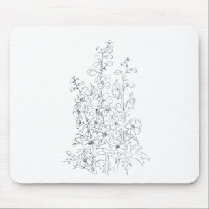 delphinium larkspur flower drawing mouse mat
