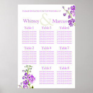 Delphinium purple Wedding Seating Table Planner Poster
