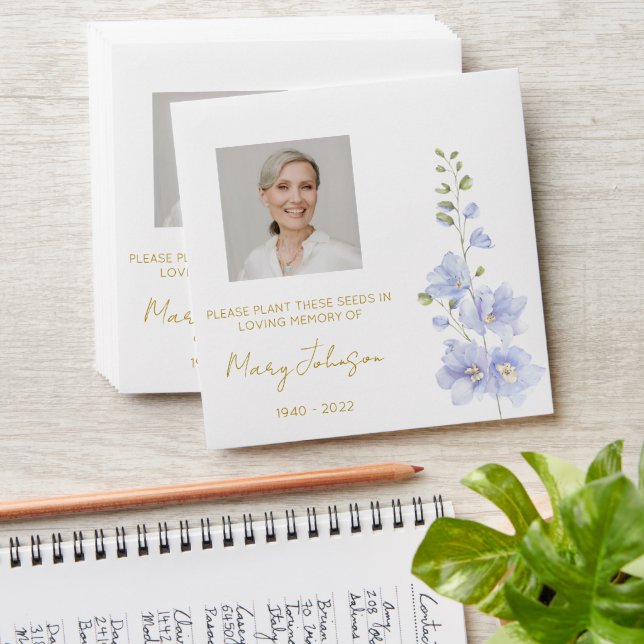 Delphinium | Simple Photo Funeral Seed Envelope (Stacked)