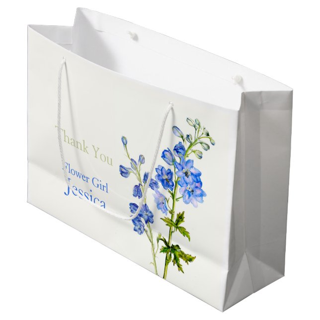 Delphinium wedding blue flower girl favour gift ba large gift bag (Front Angled)