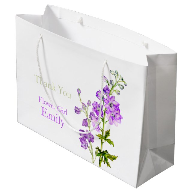 Delphinium wedding flower girl favour gift bag (Back Angled)