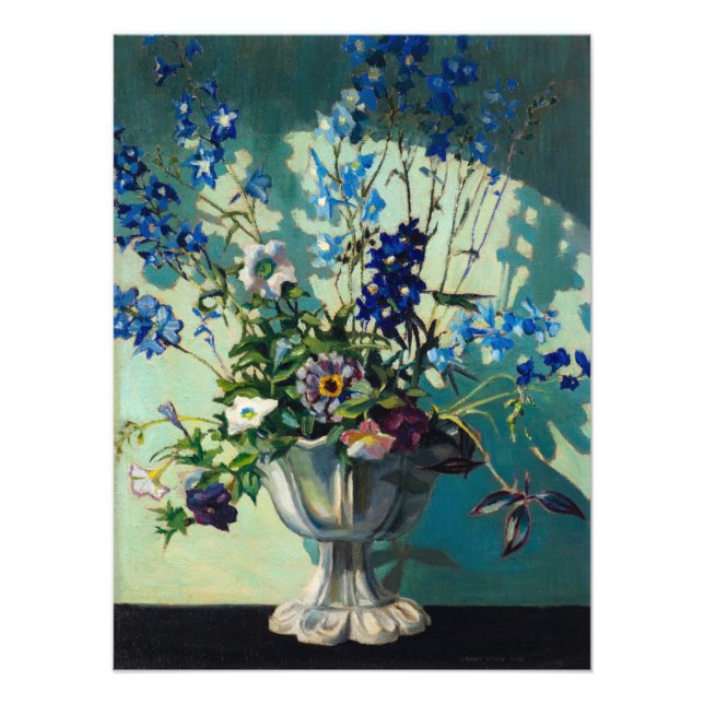 Delphiniums in a White Vase by Grant Wood Photo Print (Front)