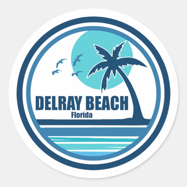 Delray Beach Florida Palm Tree Birds Classic Round Sticker (Front)