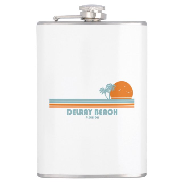 Delray Beach Florida Sun Palm Trees Hip Flask (Front)