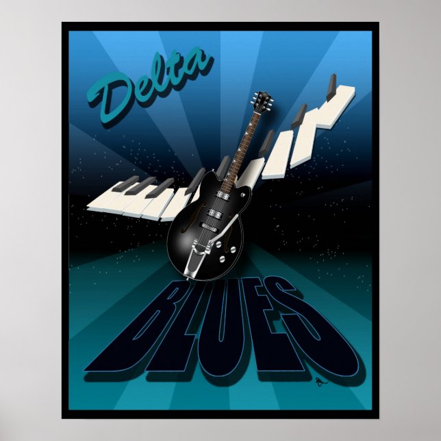 Delta Blues Guitar and Keyboard Starburst Poster (Front)