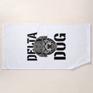 Delta Dog Bulldog Helmet Vintage Engraving Design_ Beach Towel