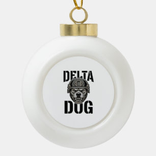 Delta Dog Bulldog Helmet Vintage Engraving Design_ Ceramic Ball Christmas Ornament