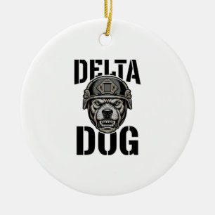 Delta Dog Bulldog Helmet Vintage Engraving Design_ Ceramic Tree Decoration