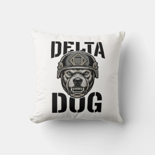 Delta Dog Bulldog Helmet Vintage Engraving Design_ Cushion