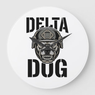 Delta Dog Bulldog Helmet Vintage Engraving Design_ Large Clock