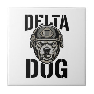 Delta Dog Bulldog Helmet Vintage Engraving Design_ Tile