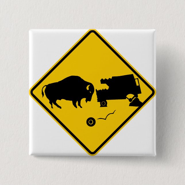 Delta Junction, Alaska, Bison Warning Sign 15 Cm Square Badge (Front)