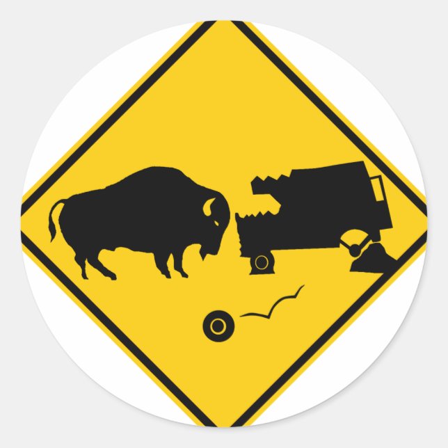 Delta Junction, Alaska, Bison Warning Sign Classic Round Sticker (Front)