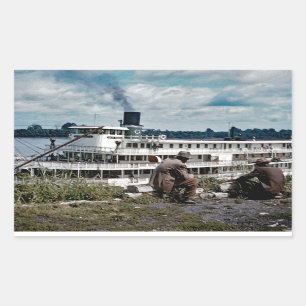 Delta Queen Steamboat Mississippi River Art Rectangular Sticker
