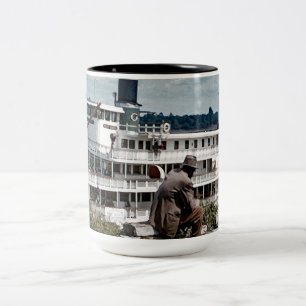 Delta Queen Steamboat  Mississippi River Art Two-Tone Coffee Mug