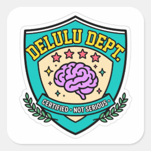 Delulu Dept Funny Ironic Varsity Badge Sticker