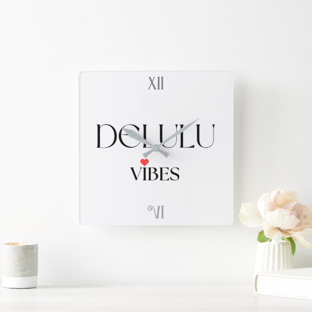 Delulu Vibes, Funny Aesthetic Quote Gift Square Wall Clock (Home)