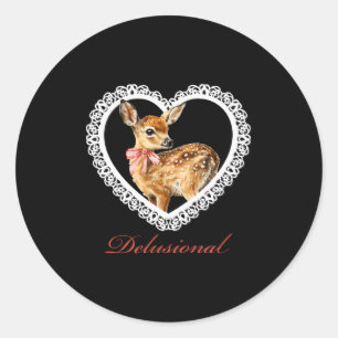 Delusional Baby Deer Vintage Lace Valentine Heart Classic Round Sticker