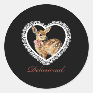 Delusional By Deer Vintage Lace Valentine Heart _1 Classic Round Sticker