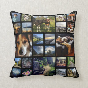 Deluxe 24 Instagram Photos Mega Collage Black Cushion