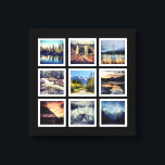 Deluxe 9 Photograph Grid Collage Canvas Print<br><div class="desc">Showcase nine of your favourite photos or best works with this custom canvas display piece. Bold black background with 9 simple white square photo frame areas in a grid pattern 3 x 3. This would look great with black and white or full colour photographs. Example photos are all my own,...</div>