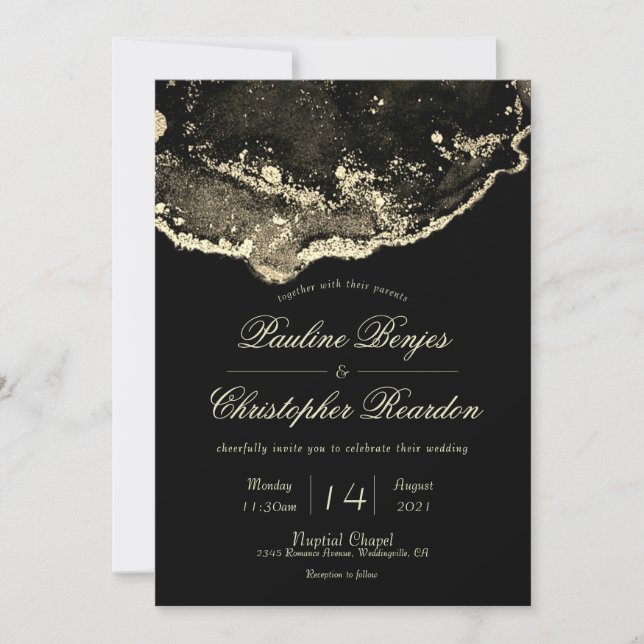 Deluxe Black and Gold Wedding Invitation (Front)