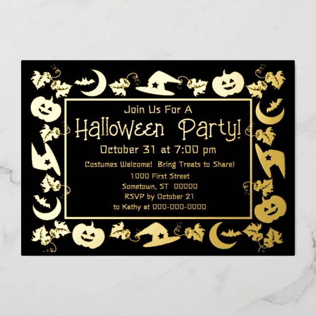 Deluxe Fun 5 x 7 Foil Halloween Party Invitation (Front)