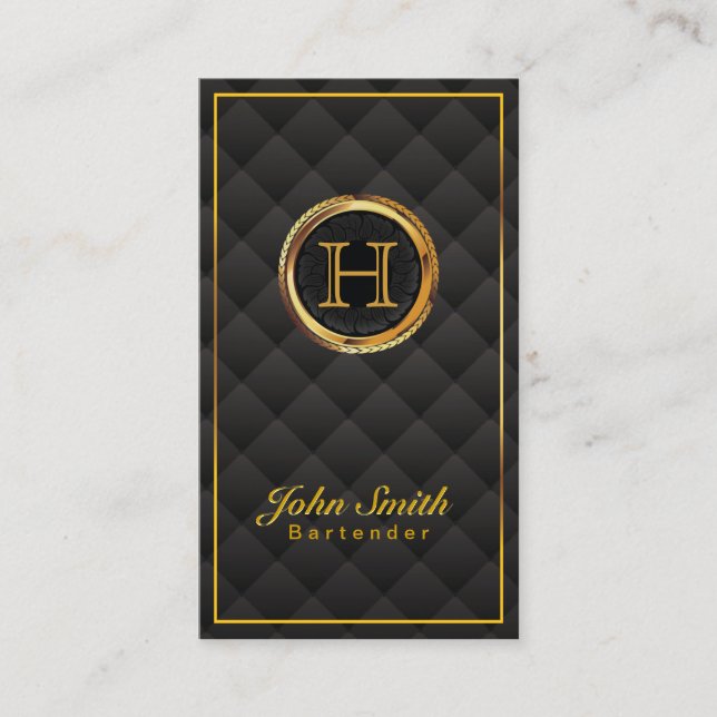 Deluxe Gold Monogram Bartender Business Card (Front)