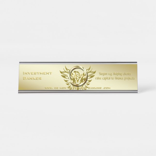 Deluxe Gold Ring Eagle Theme for Investment Banker Desk Name Plate (Front)