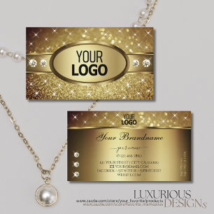 Deluxe Golden Glitter Stars Diamonds add Logo Business Card