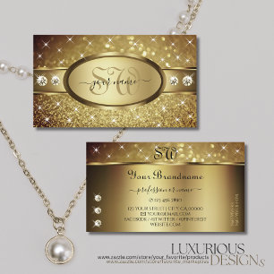 Deluxe Golden Glitter Stars Diamonds Initials Business Card