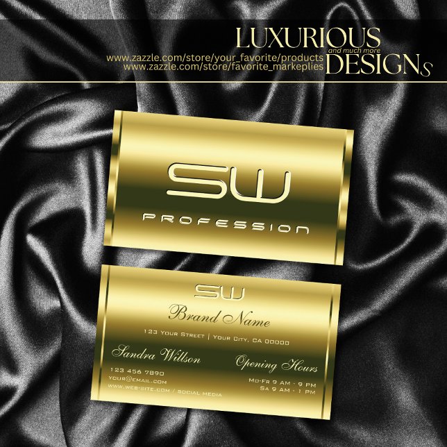 Deluxe Golden Shimmery Optics and Monogram Elegant Business Card (Creator Uploaded)