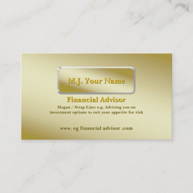 Deluxe Golden Theme - Financial Advisor Business Card (Front)