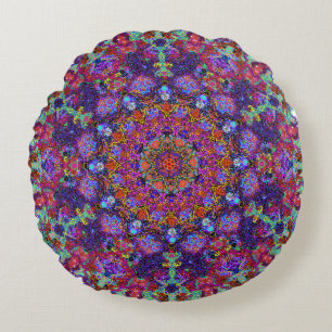Deluxe multi-coloured mandala ornament arabesque round cushion