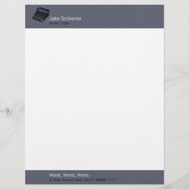 Deluxe Noiseless Typewriter Slate Faux Flannel Customised Letterhead (Front)