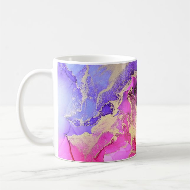 Deluxe Purple Pink Gold Ink Flow. Liquid layers of Coffee Mug (Left)