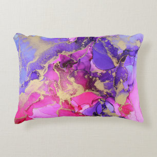 Deluxe Purple Pink Gold Ink Flow. Liquid layers of Decorative Cushion