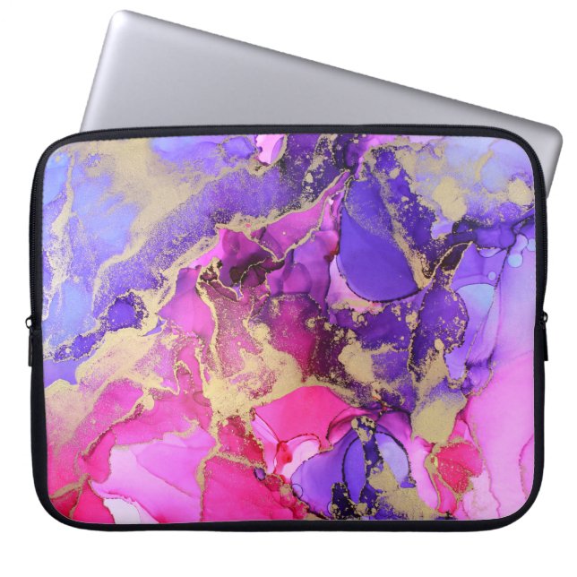Deluxe Purple Pink Gold Ink Flow. Liquid layers of Laptop Sleeve (Front)