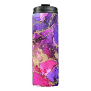 Deluxe Purple Pink Gold Ink Flow. Liquid layers of Thermal Tumbler