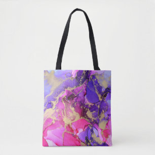 Deluxe Purple Pink Gold Ink Flow. Liquid layers of Tote Bag