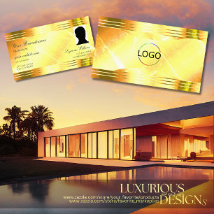 Deluxe Shimmery Yellow Gold Borders Logo and Photo Business Card