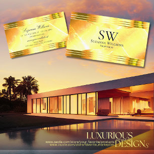 Deluxe Shimmery Yellow Gold Borders with Monogram Business Card