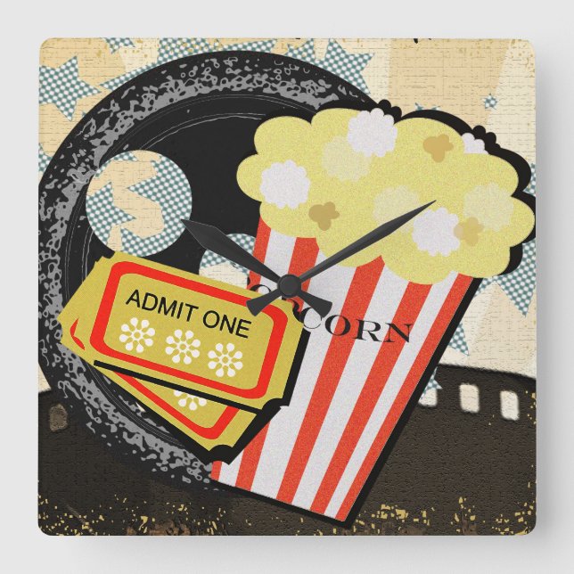 Deluxe Vibrant Film Buff Theatre Motif - Square Wall Clock (Front)