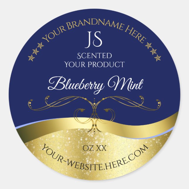 Deluxe Wavy Gold Decor Dark Blue Monogram Label (Front)