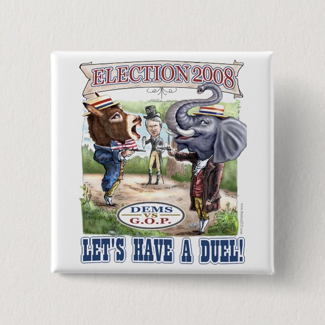 Dem Donkey vs GOP Elephant Button  (Front)