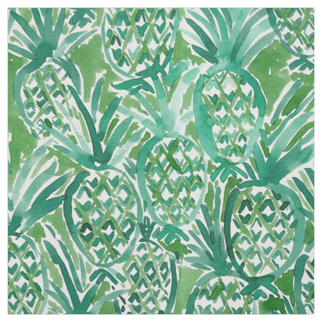 DEM PINEAPPLES Tropical Watercolor Pattern Fabric (Swatch)