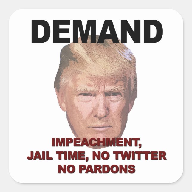 Demand Impeachment, Jail, No Twitter, No Pardons Square Sticker (Front)