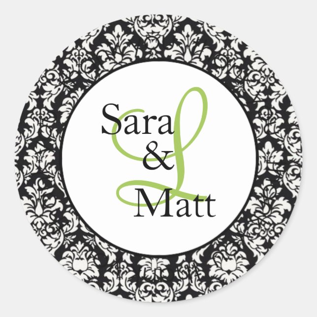 Demask Initial Monogram Wedding Sticker (#LABL001) (Front)