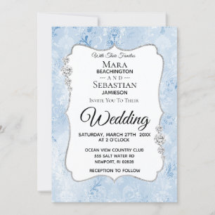 *~* Demask Photo - RSVP - QR Diamond Wedding Invitation
