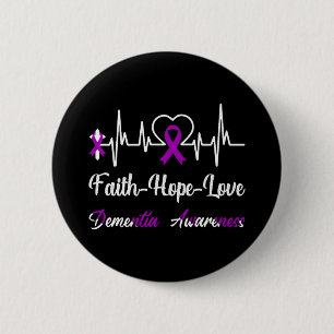 Dementia Awareness Heartbeat Christian Cross Purpl 6 Cm Round Badge